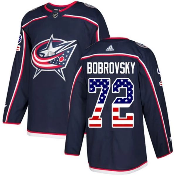 Herren Columbus Blue Jackets Eishockey Trikot Sergei Bobrovsky #72 Navy USA Flag Fashion Authentic